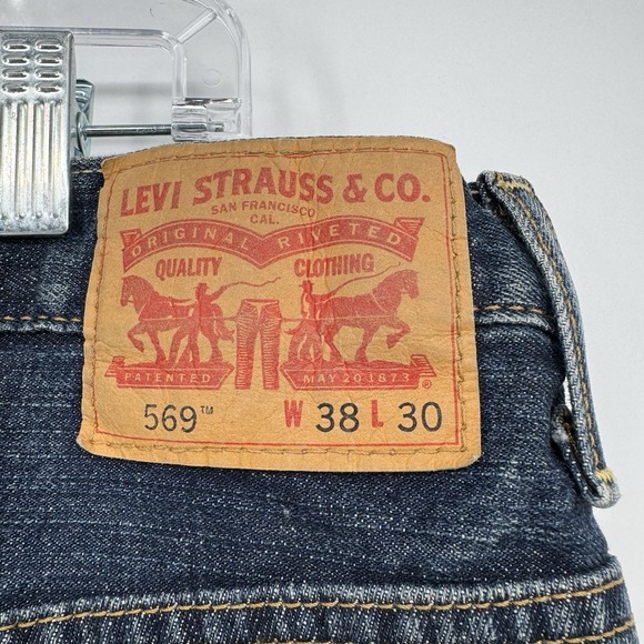 Levi's 569 Jeans Mens 38X30 Blue Denim Cotton Loose Fit Medium Wash Straight Leg - Picture 6 of 7